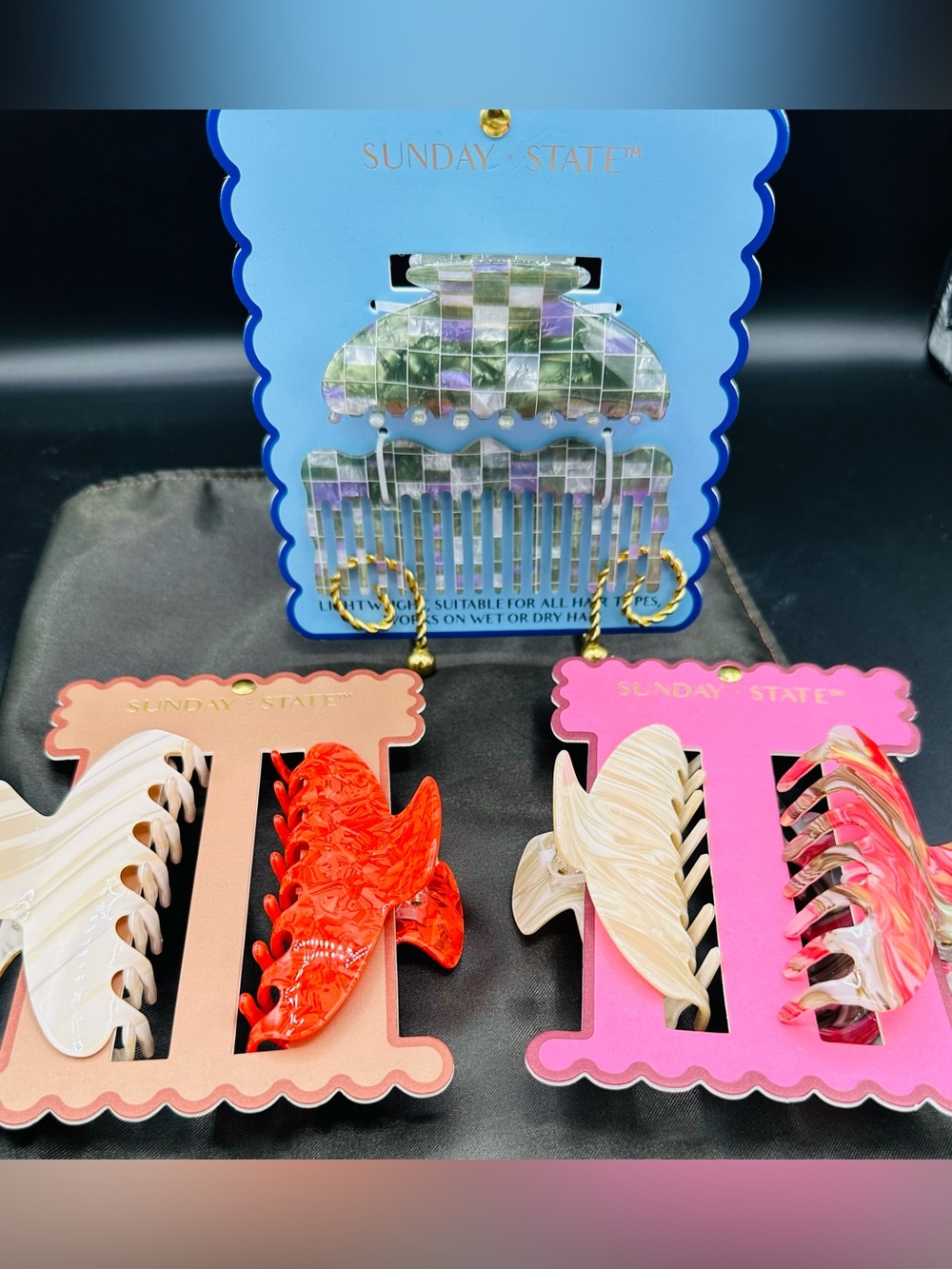 Sunday State Iridescent Shell Hair Claw Clip - Multicolor w Comb